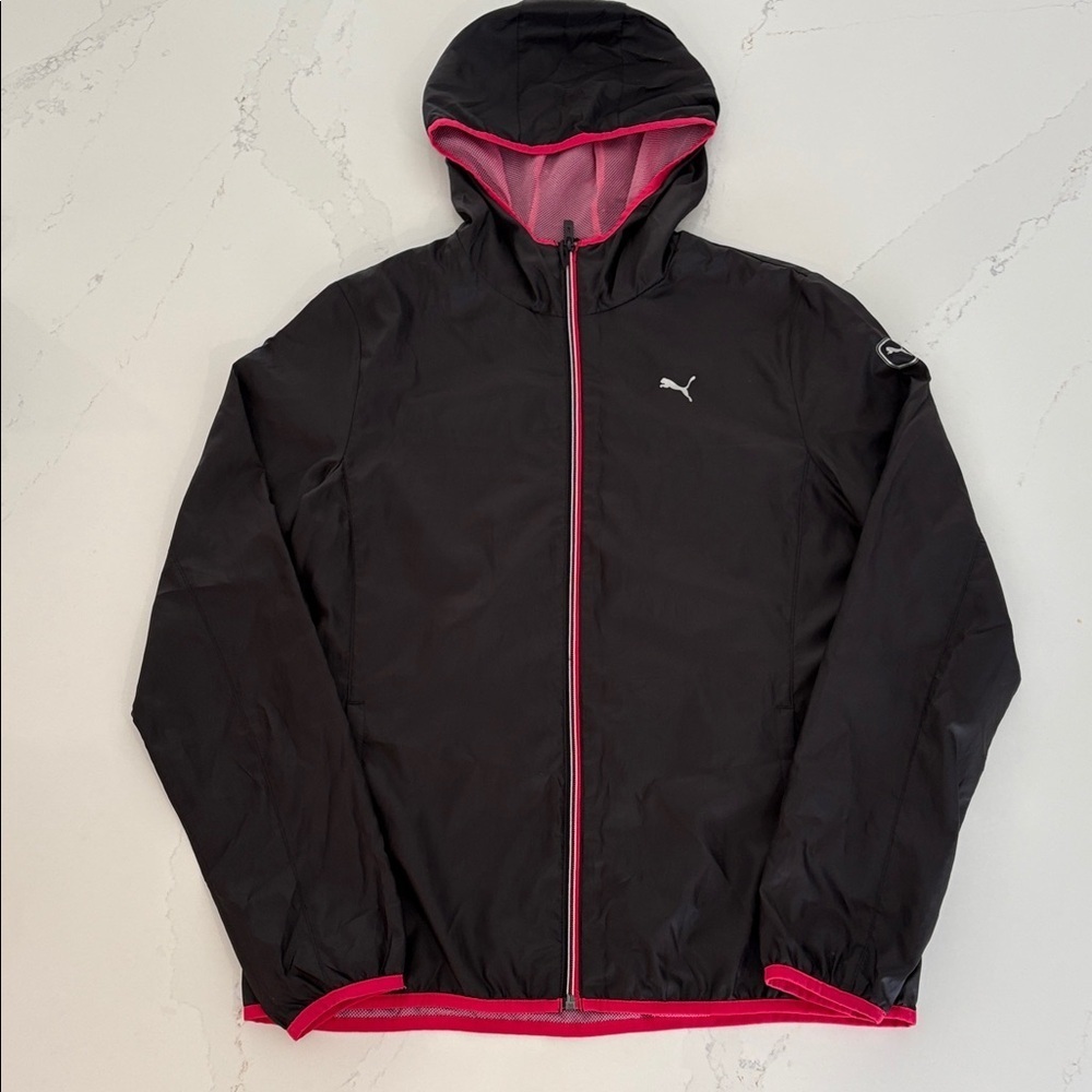 Puma Black Windbreaker Jacket with Pink Trim Lightweight Size Medium